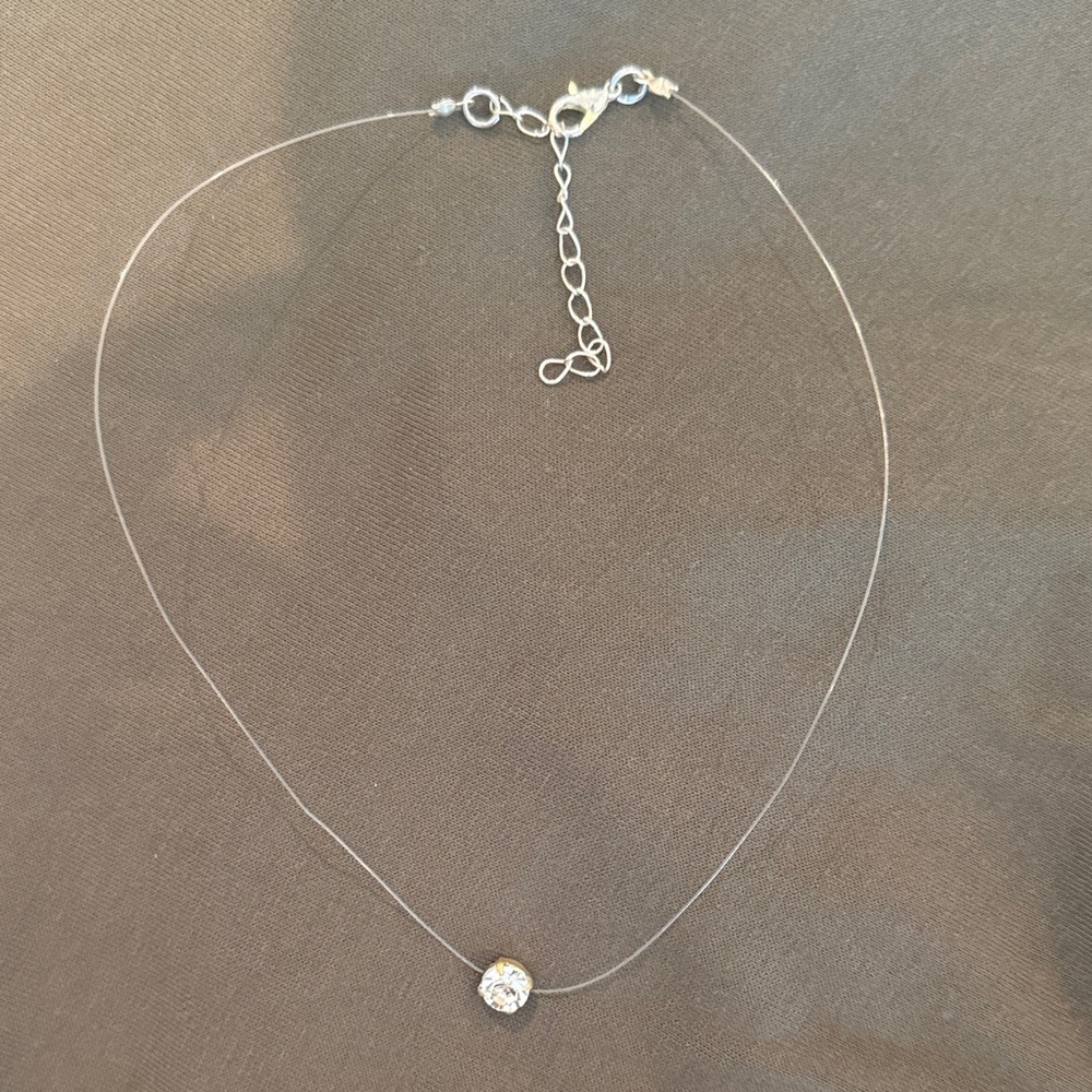 Minimalist Silver Necklace with Clear Crystal Pendant